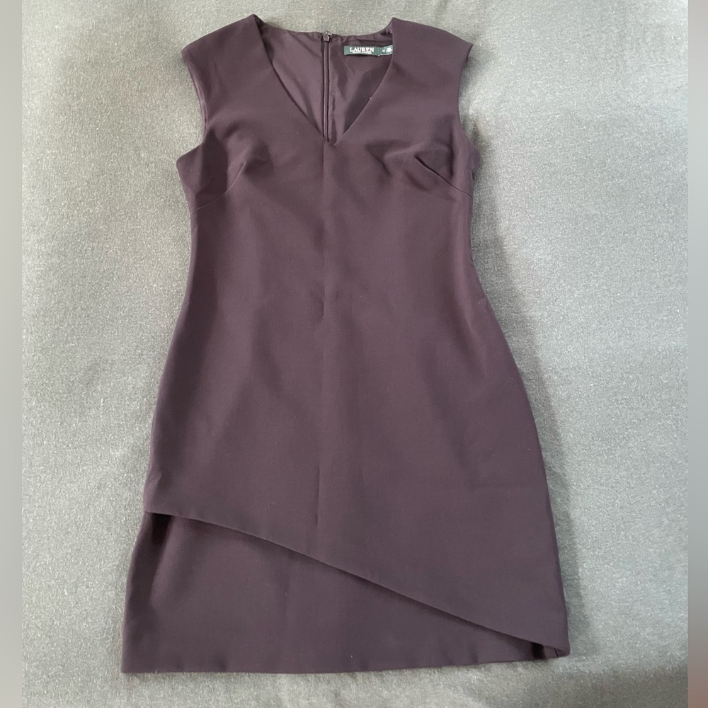 Lauren Ralph Lauren Dress Womens 12 Black V-neck Sleeveless Sheath Cocktail LBD